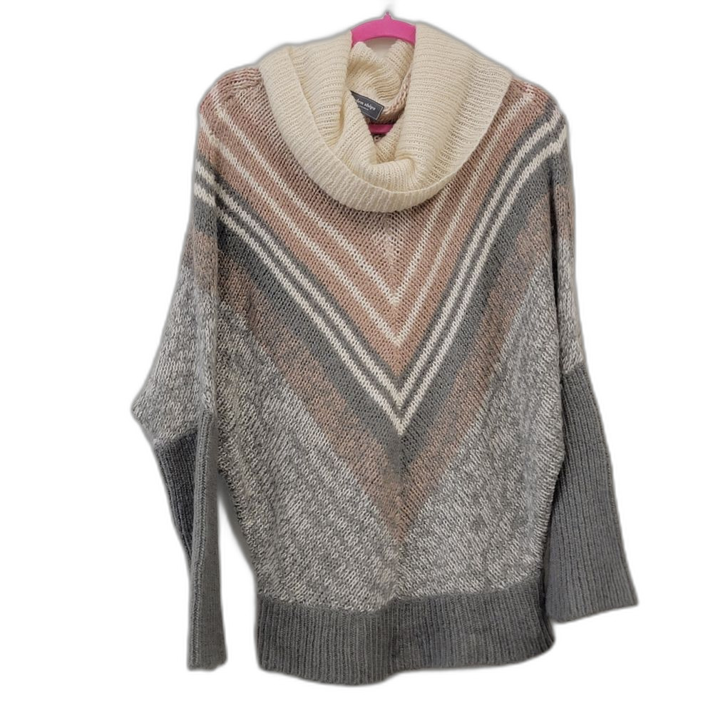 Wooden Ships Cream Multicolor Chevron Cowl Neck Sweater One Size Coastal